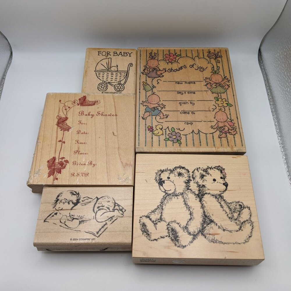 🎨STAMPS BOGO 50% OFF🎨 - Bundle Newborn Baby Shower Wood Mounted Rubber Stamps